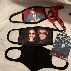 Elton Jon and ozzy face masks and an Elton lanyard.  NWOT